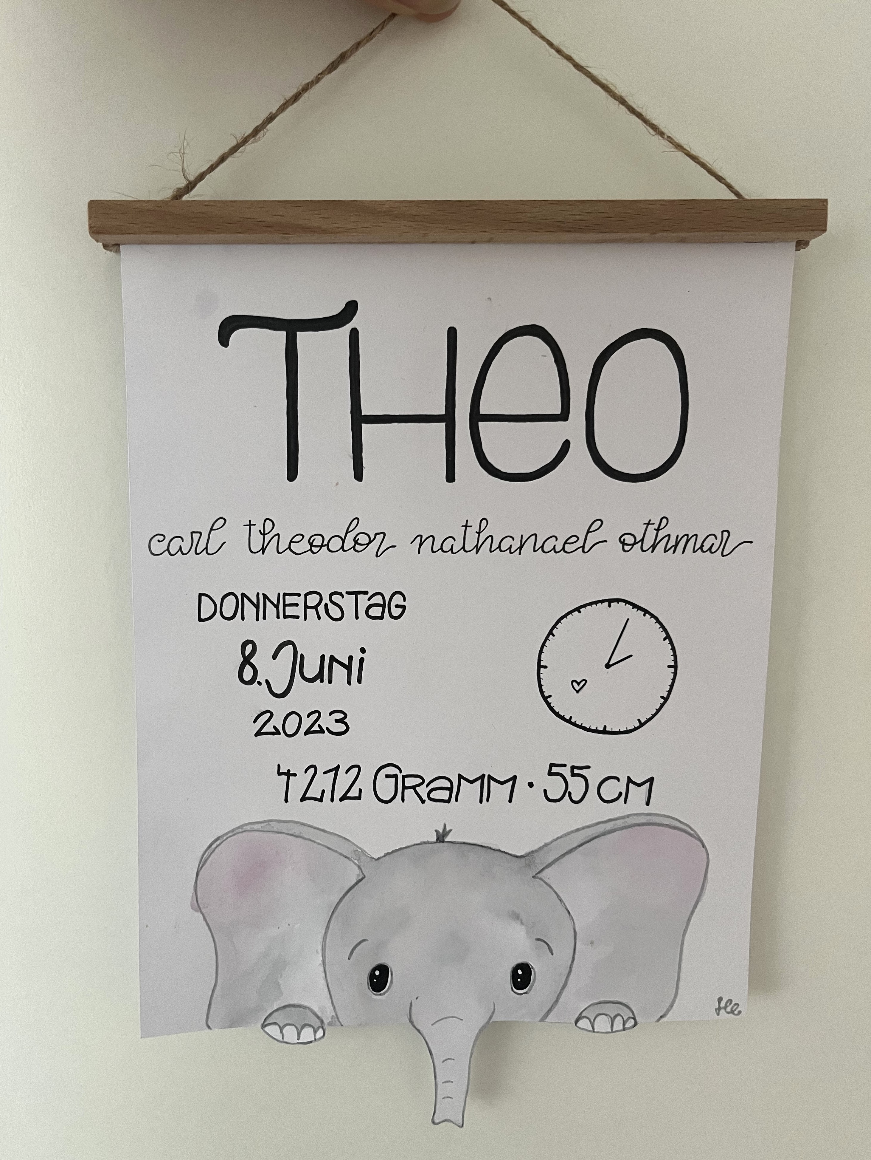 Baby individualisierte Geburtstafel mit Elefant