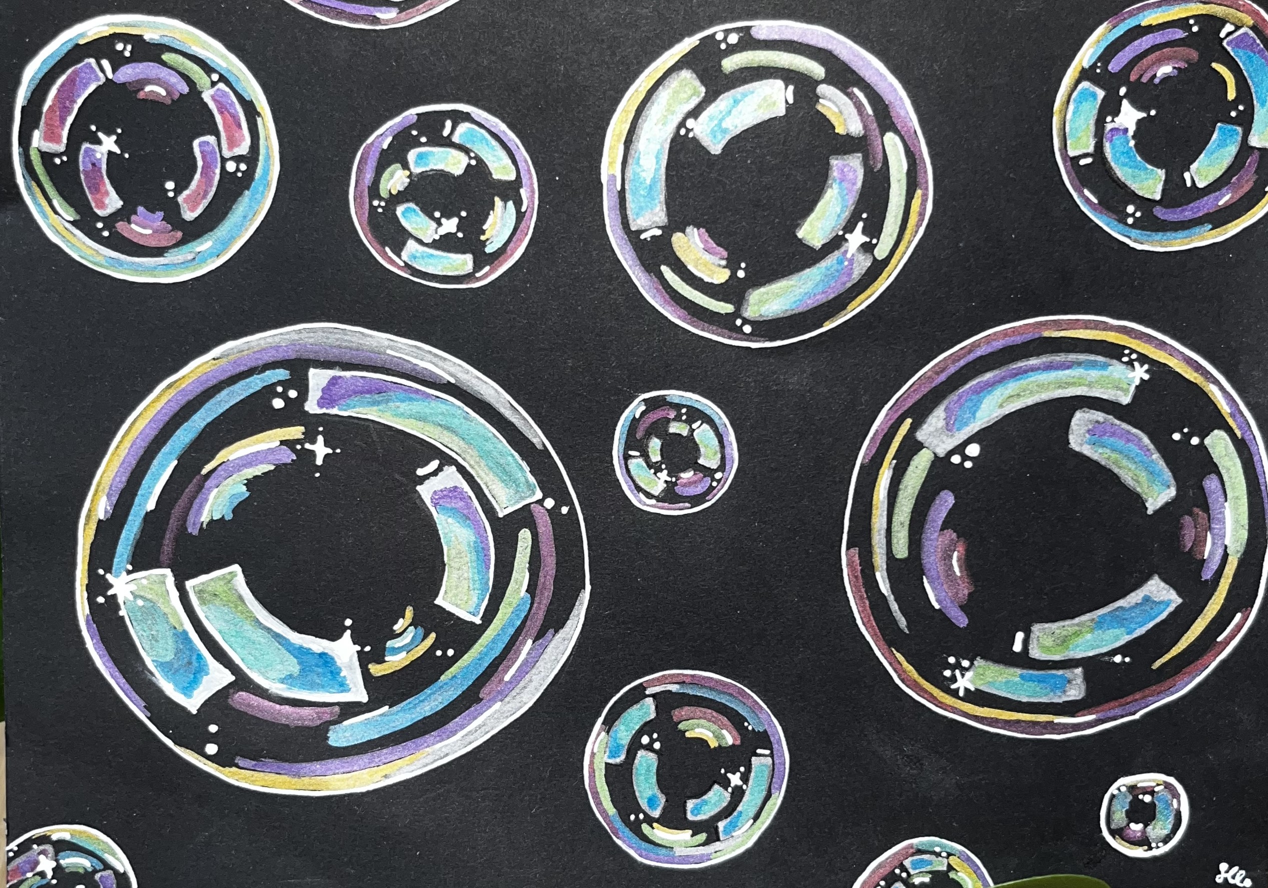 Aquarell mixed media Seifenblasen bubbles