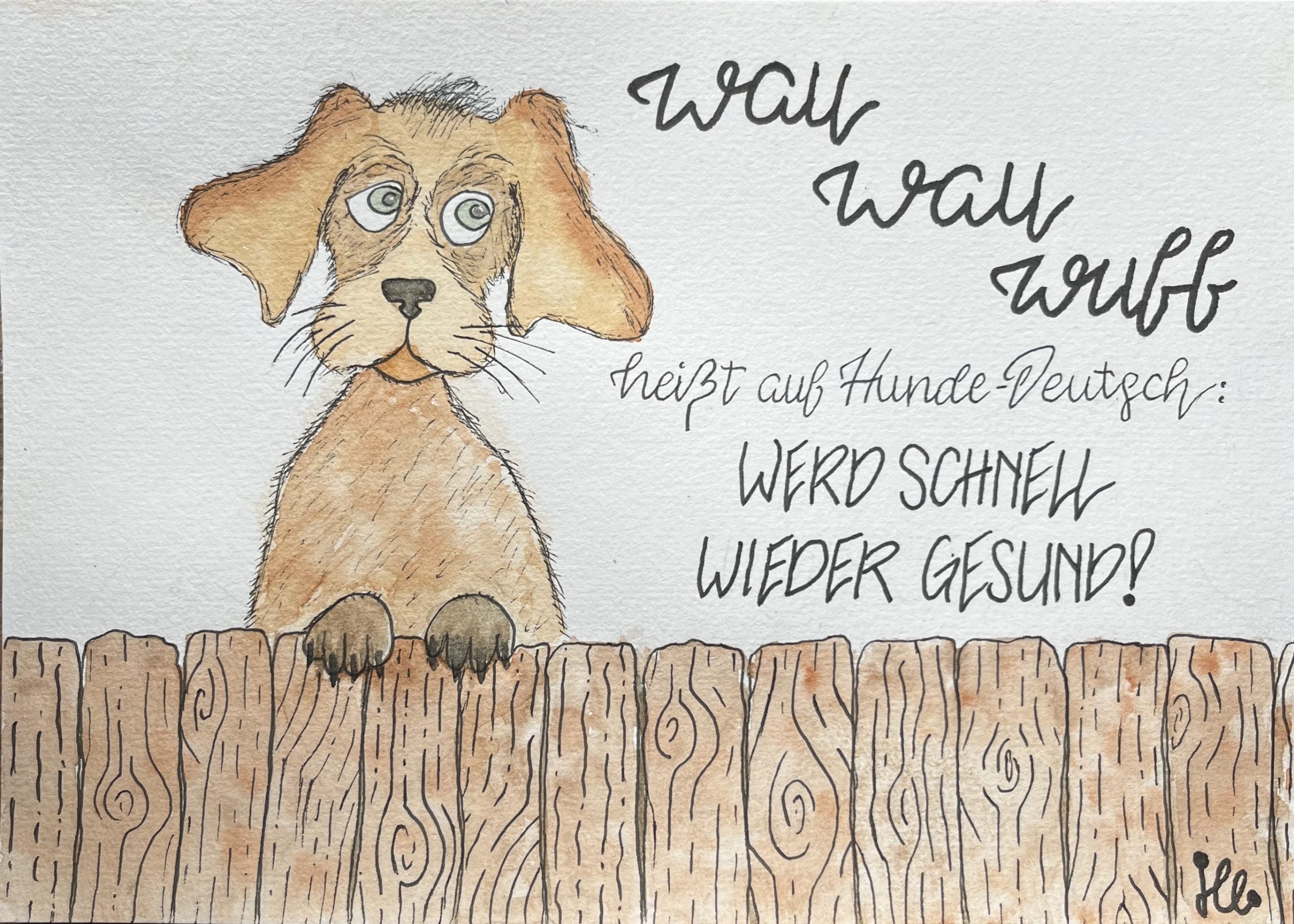 Karte Genesungswünsche Hund Holzzaun