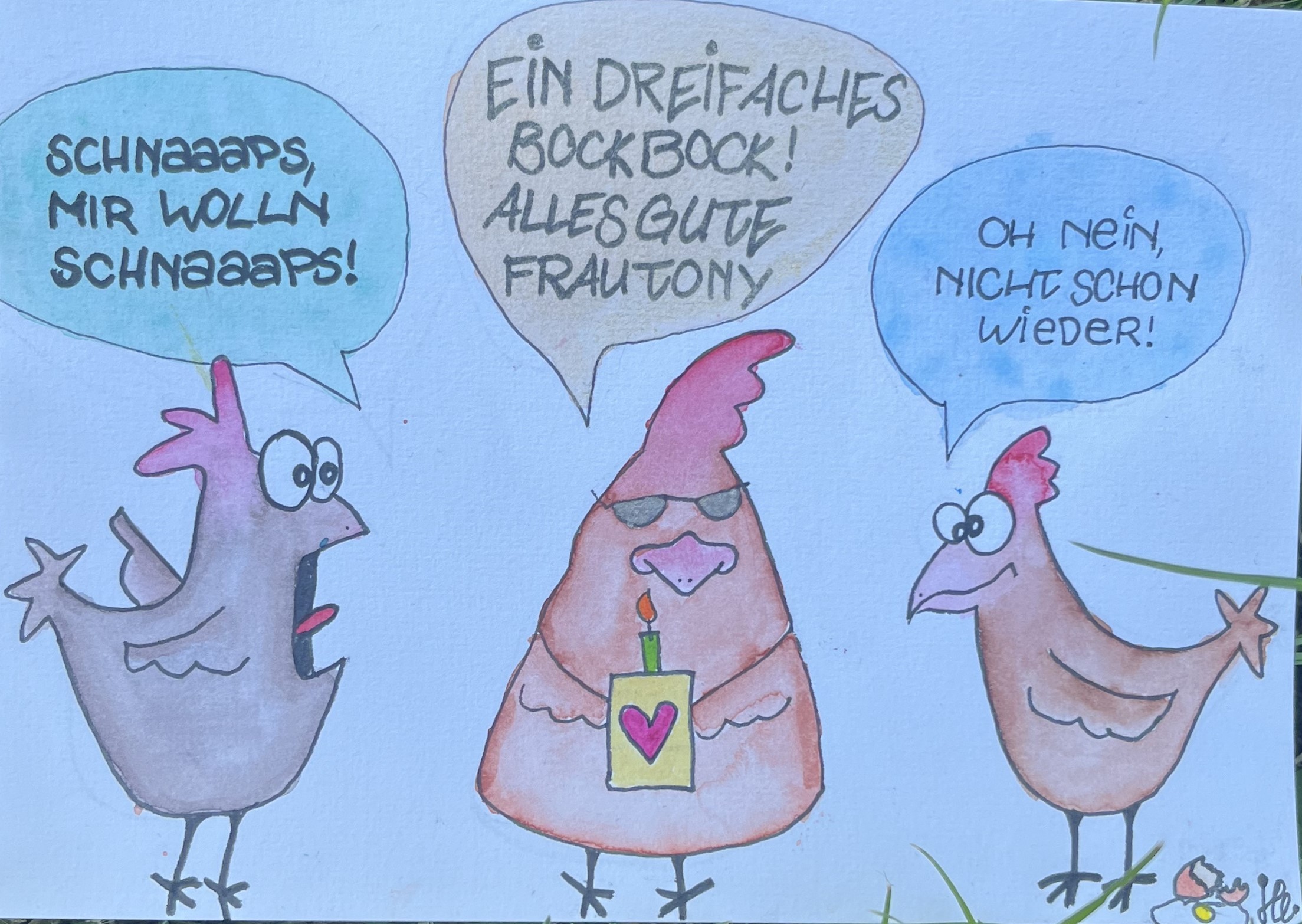Geburtstagskarte Hühner Kuchen Eier Schnaps personalisiert