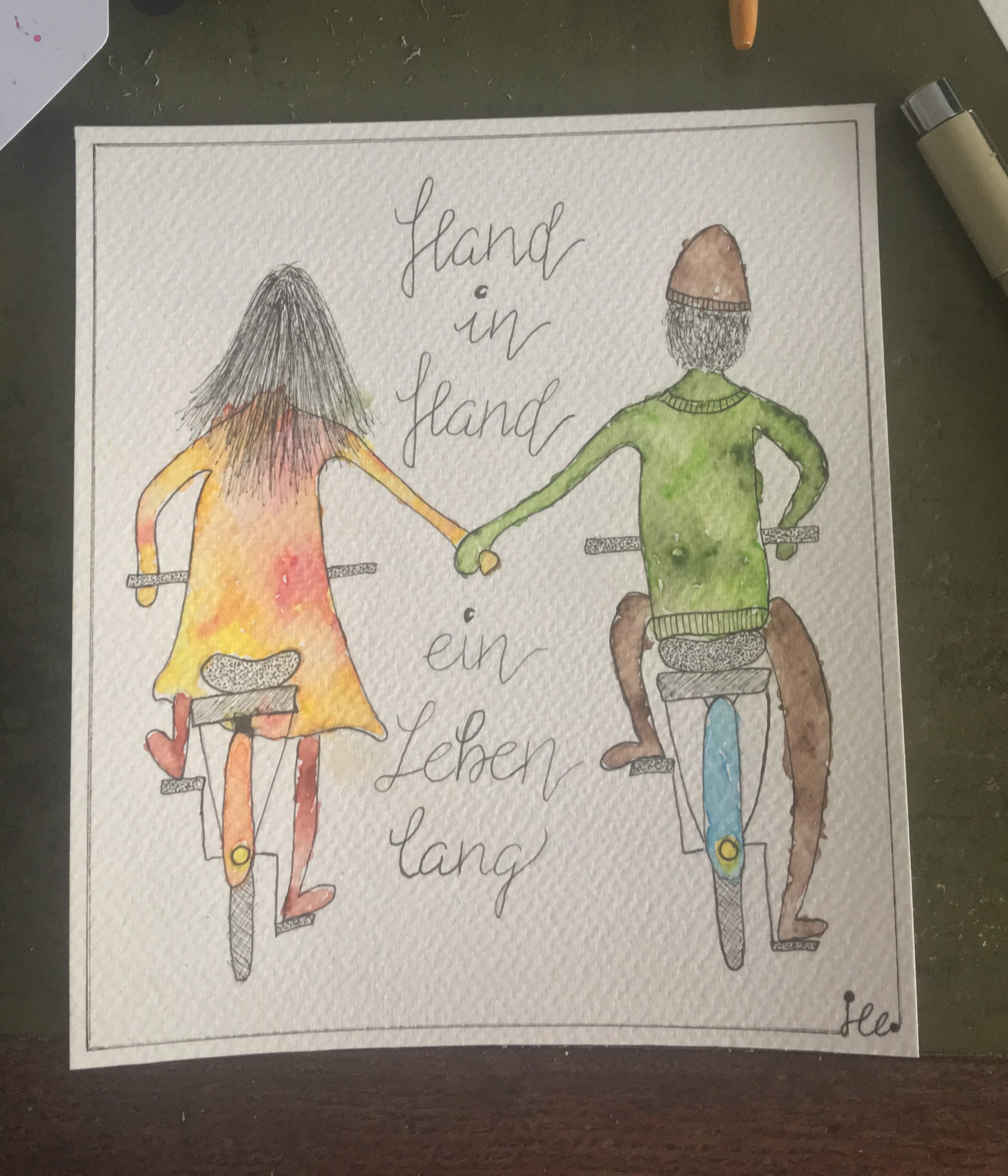 Wedding Hochzeit Hand in Hand ein Leben lang Fahrrad