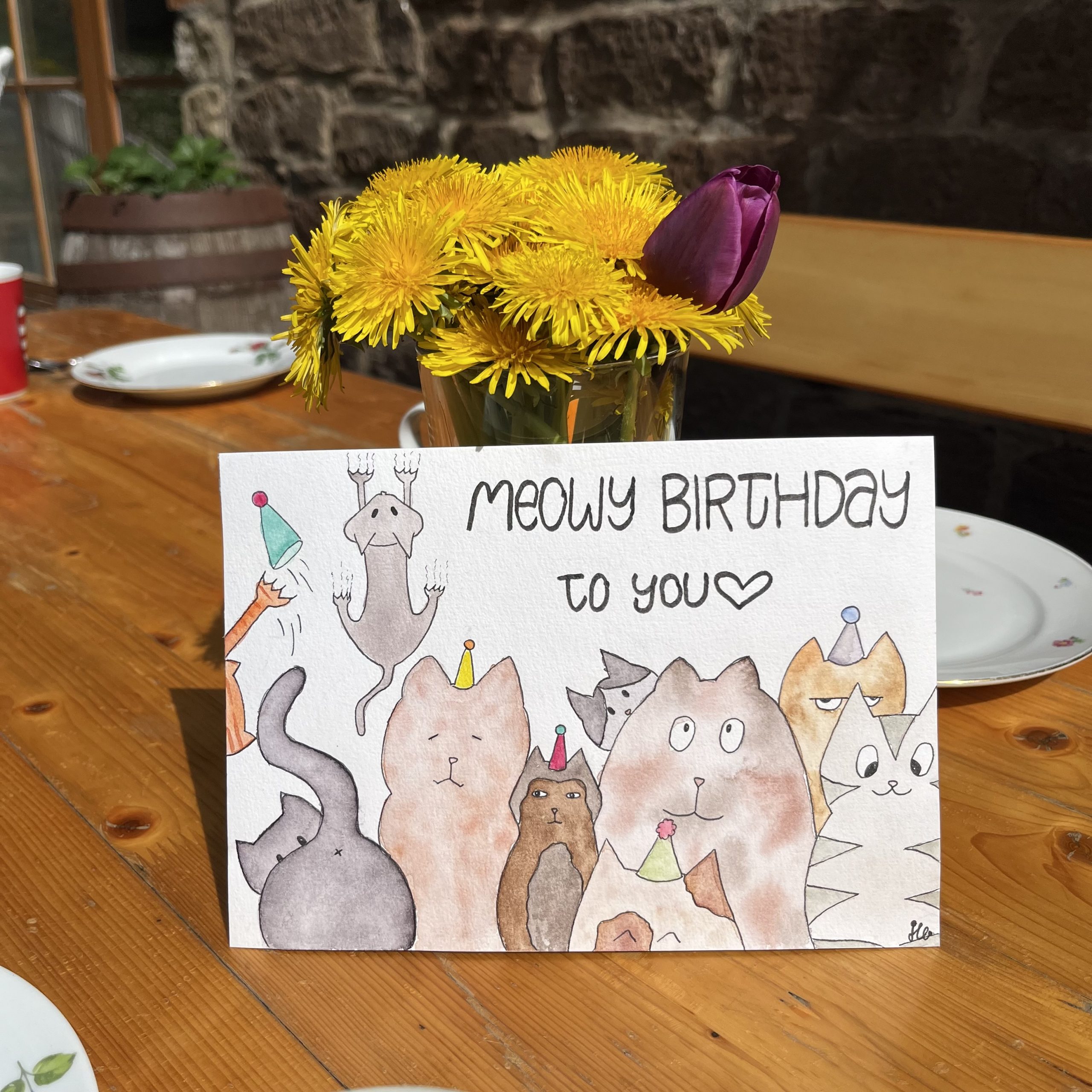 Karte Geburtstag Katzen Partyhut Meowy Birthday