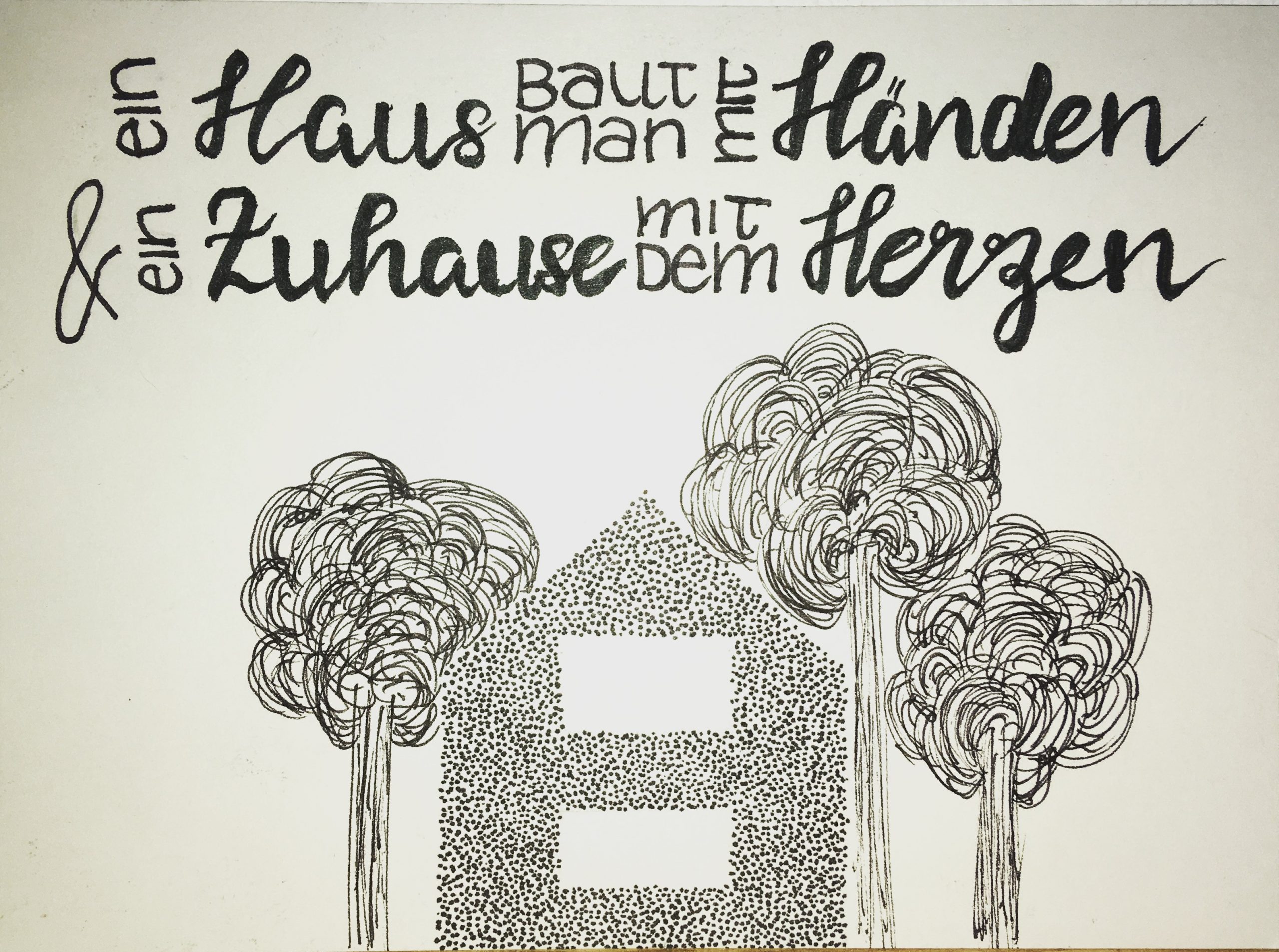Karte personalisiert dotwork Ein Haus baut man mit den Händen & ein Zuhause mit dem Herzen